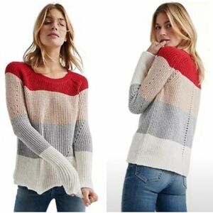 Lucky Brand Women's Color Block Pointelle-Knit Sweater Long Sleeve Size XS